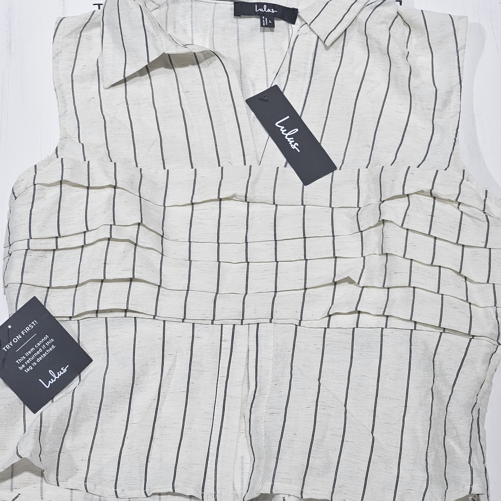 Lulu's Cream and Black Striped V-Neck Blouse